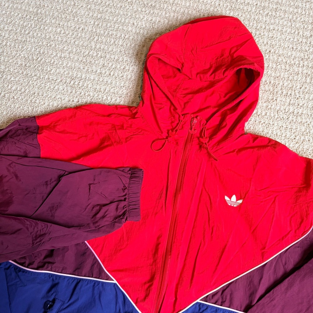 Adidas Originals Mens Colorblock Windbreaker Jacket Red Blue Burgundy Size M